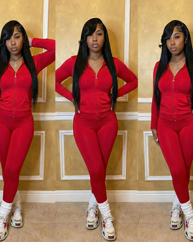 Essential Zip-Up Legging Set
 (Red)