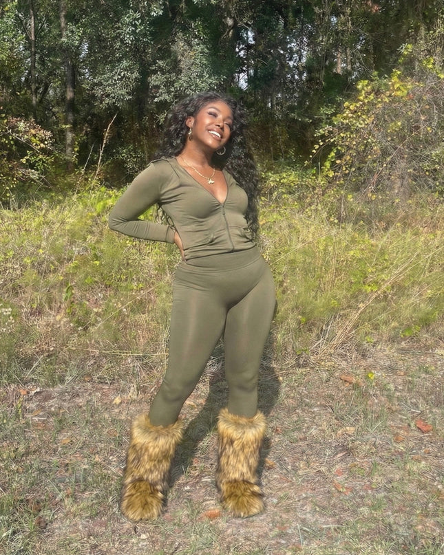 Essential Zip-Up Legging Set olive