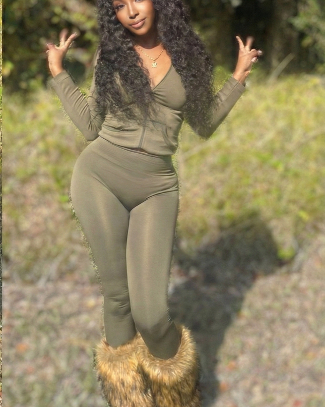 Essential Zip-Up Legging Set olive