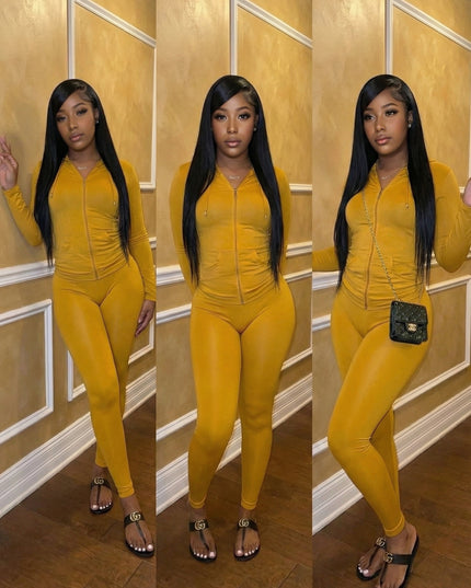 Essential Zip-Up Legging Set (Mustard)