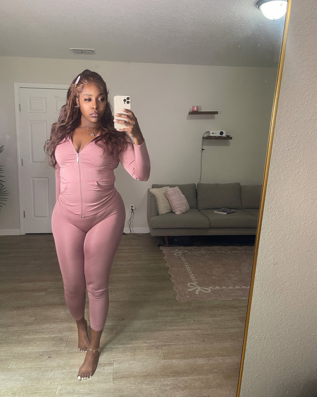 Essential Zip-Up Legging Set (Blush)